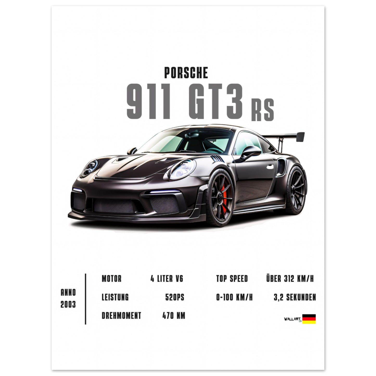 911 GT3 RS negro - Póster
