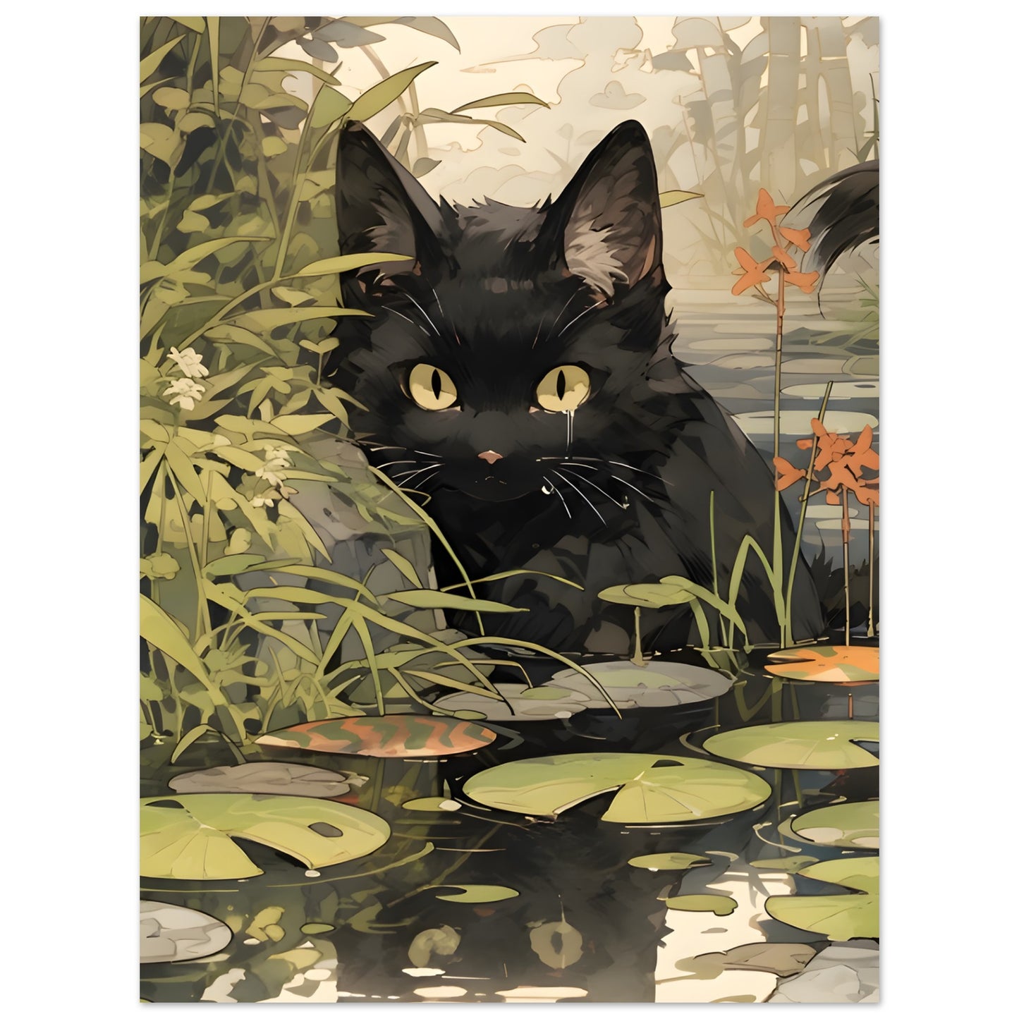Cat by the Pond - Poster