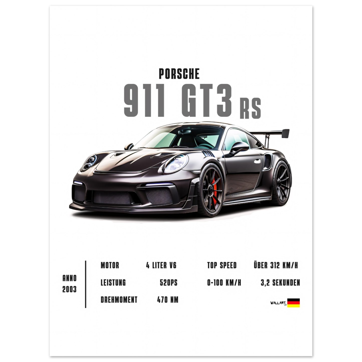 911 GT3 RS negro - Póster